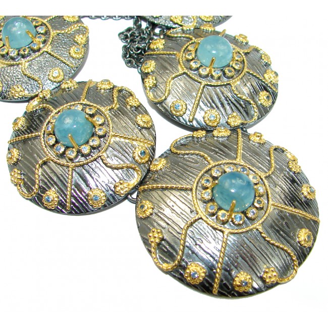 Byzantine Style True Art genuine Aquamarine 14K Gold over Rhodium over .925 Sterling Silver handcrafted necklace