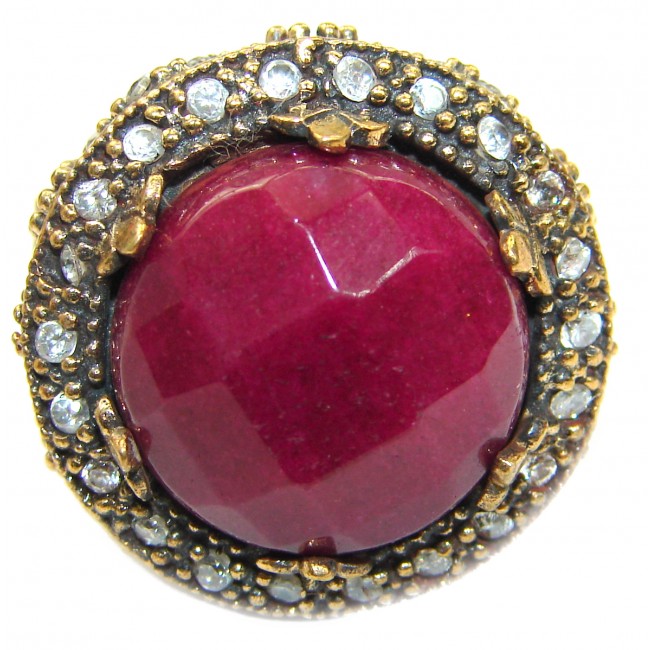 Large Victorian Style created Ruby Two Tones .925 Sterling Silver ring; s. 8 1/4