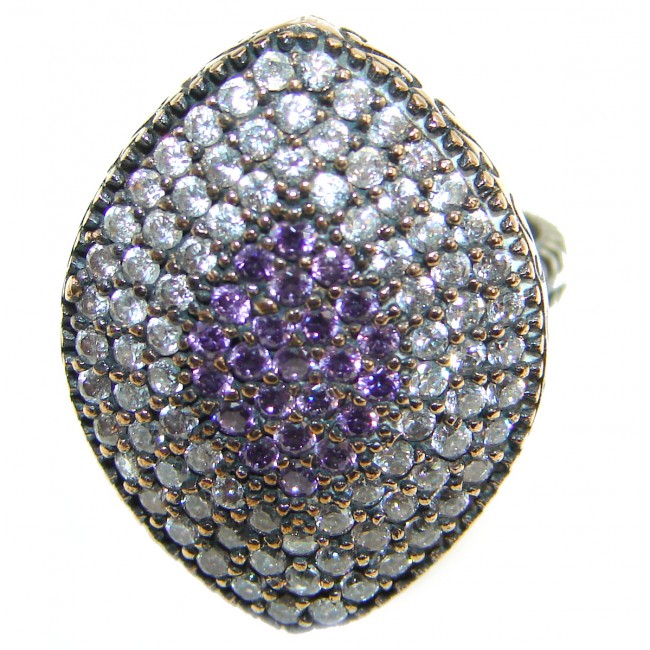 Victorian Style created Sapphire & White Topaz Sterling Silver ring; s. 6 1/4