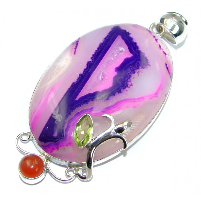 Pink Stardust Agate Druzy .925 Sterling Silver handcrafted Pendant