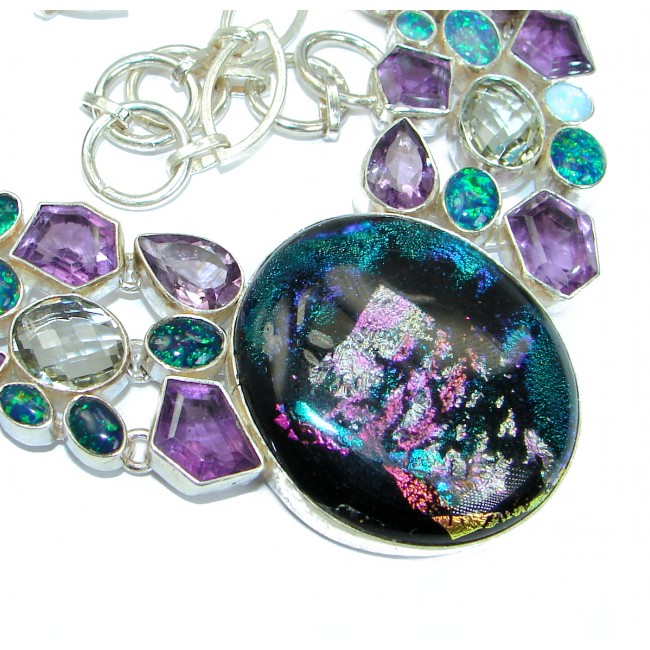 Color Fusion Dichroid Glass & MultiGEM .925 Sterling Silver handcrafted necklace