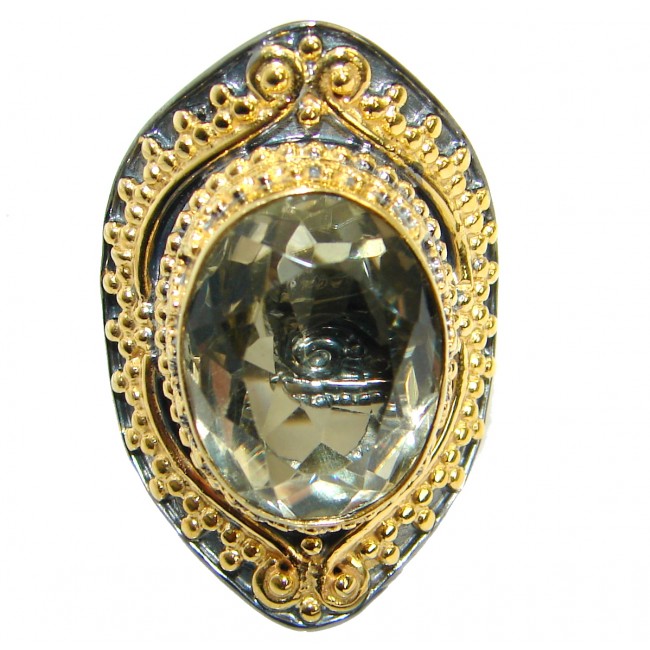 Genuine Green Amethyst 14K Gold over .925 Sterling Silver handmadel Ring s. 7 adjustable