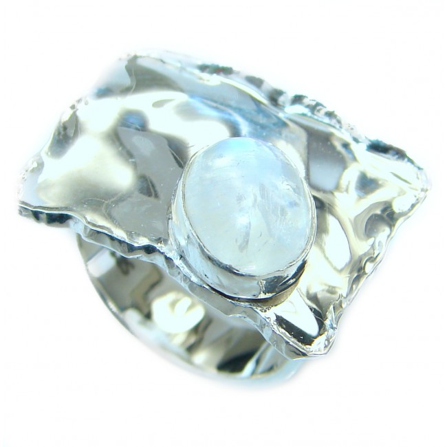 Energazing Moonstone hammered .925 Sterling Silver handmade Ring size 5 1/4