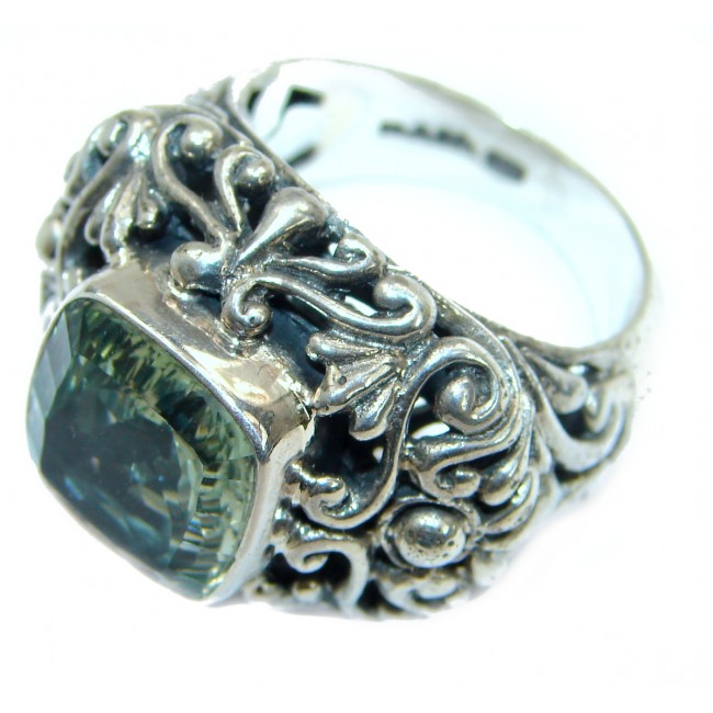 Natural Green Amethyst .925 Sterling Silver handmade Cocktail Ring s. 7 1/4