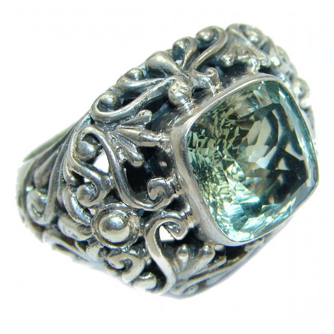 Natural Green Amethyst .925 Sterling Silver handmade Cocktail Ring s. 7 1/4