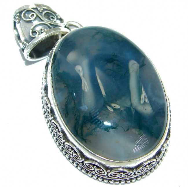 Huge Moss Agate .925 Sterling Silver handcrafted Pendant