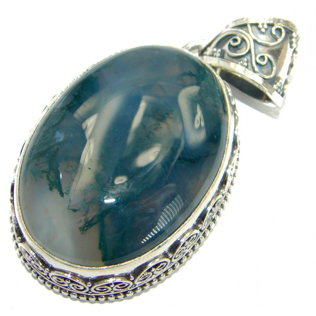 Huge Moss Agate .925 Sterling Silver handcrafted Pendant