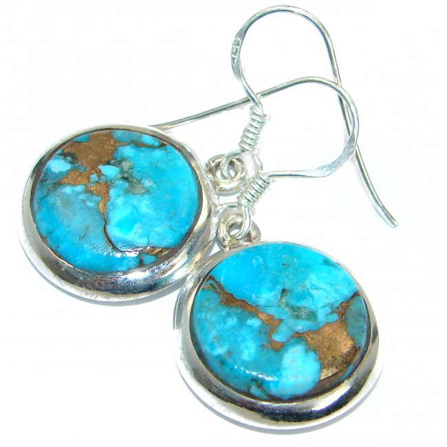 Solid Blue Turquoise .925 Sterling Silver earrings