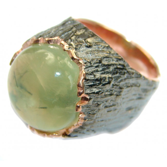 Nature Prehnite Rose Gold over .925 Sterling Silver handmade Cocktail Ring s. 7