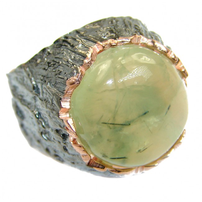 Nature Prehnite Rose Gold over .925 Sterling Silver handmade Cocktail Ring s. 7