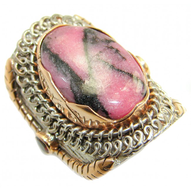 Big Authentic Rhodonite 14K Gold Rhodium over .925 Sterling Silver handcrafted Ring s. 8