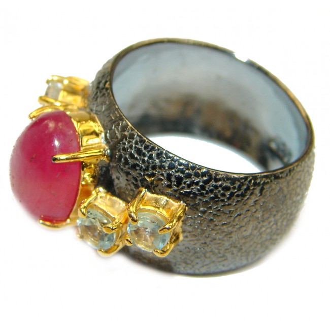 Genuine Ruby Gold Rhodonite over .925 Sterling Silver Statement ring; s. 8 1/4