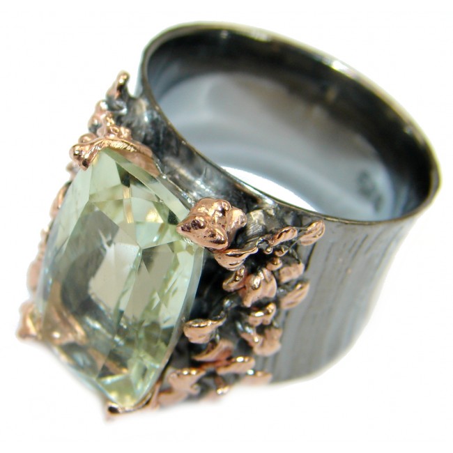 Natural Green Amethyst Gold over .925 Sterling Silver handmade Cocktail Ring s. 9