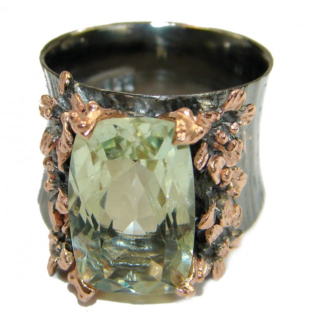 Natural Green Amethyst Gold over .925 Sterling Silver handmade Cocktail Ring s. 9