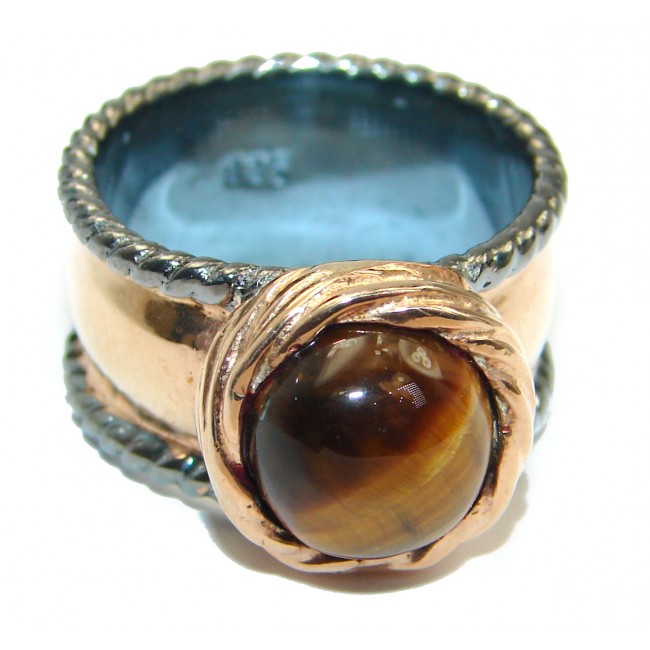 Bold Golden Tigers Eye .925 Sterling Silver handmade ring s. 6 1/4