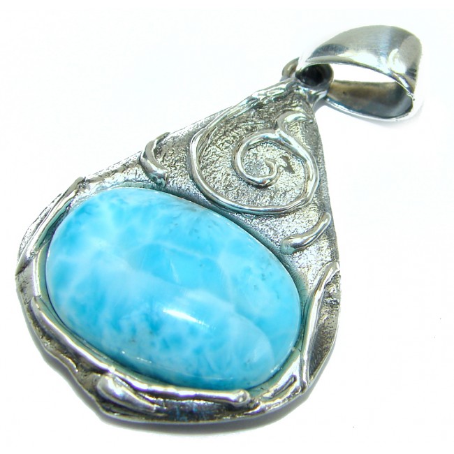 Blue Power genuine Larimar .925 Sterling Silver handmade pendant