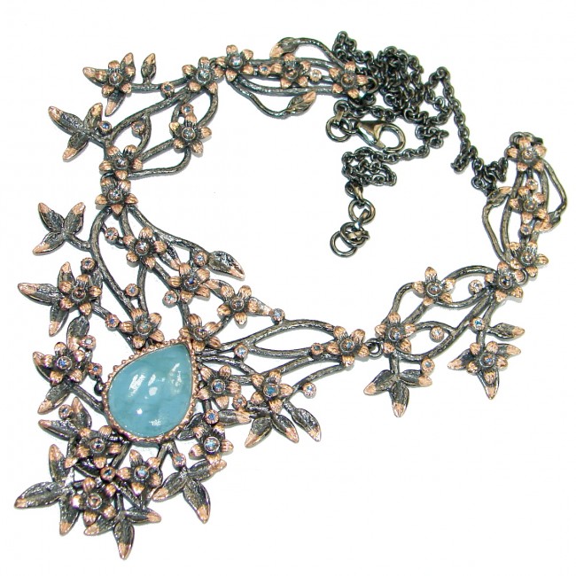 Secret Beauty Blue Aquamarine 14 K Gold over .925 Sterling Silver handcrafted necklace