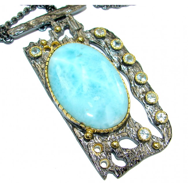 Luxury Larimar Swiss Blue Topaz Gold over .925 Sterling Silver handcrafted necklace