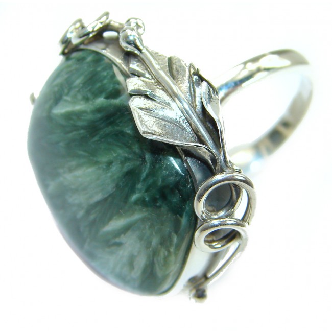 Great quality Green Russian Seraphinite .925 Sterling Silver handcrafted Ring size 7
