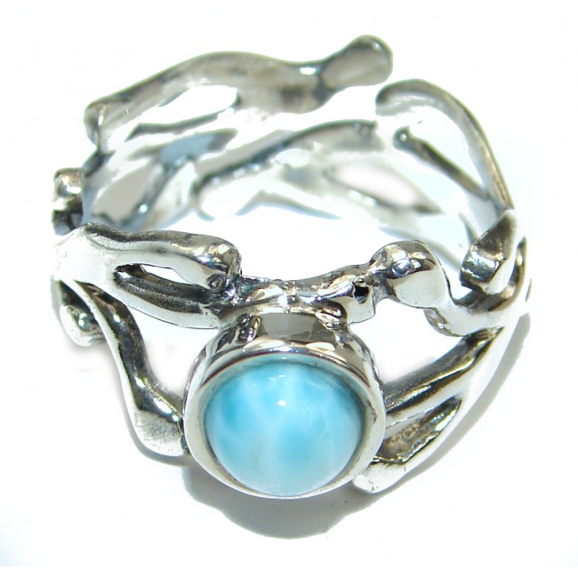 Natural flawless Larimar .925 Sterling Silver handcrafted Ring s. 8 adjustable