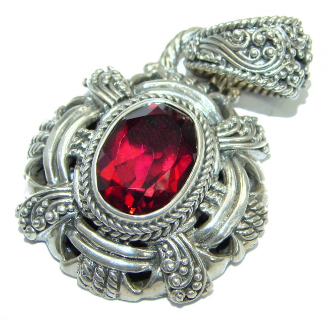 Authentic Red Topaz .925 Coral Sterling Silver handmade pendant