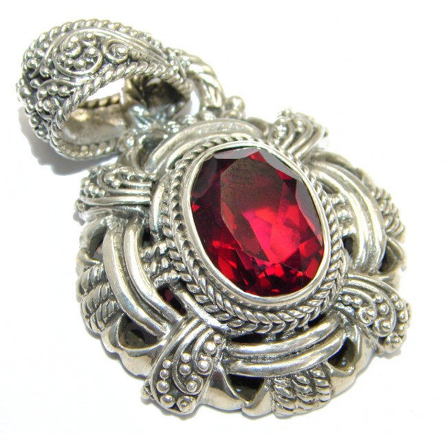Authentic Red Topaz .925 Coral Sterling Silver handmade pendant