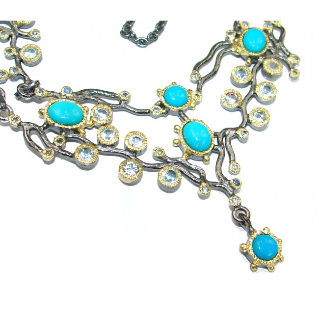 Ocean Halo genuine Sleeping Beauty Turquoise Topaz 14K Gold over .925 Sterling Silver handmade necklace