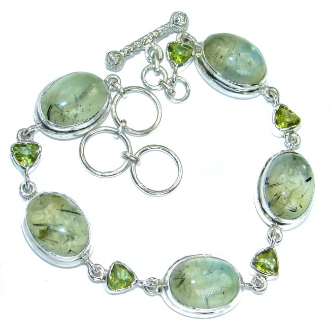 Natural Moss Prehnite .925 Sterling Silver handmade Bracelet
