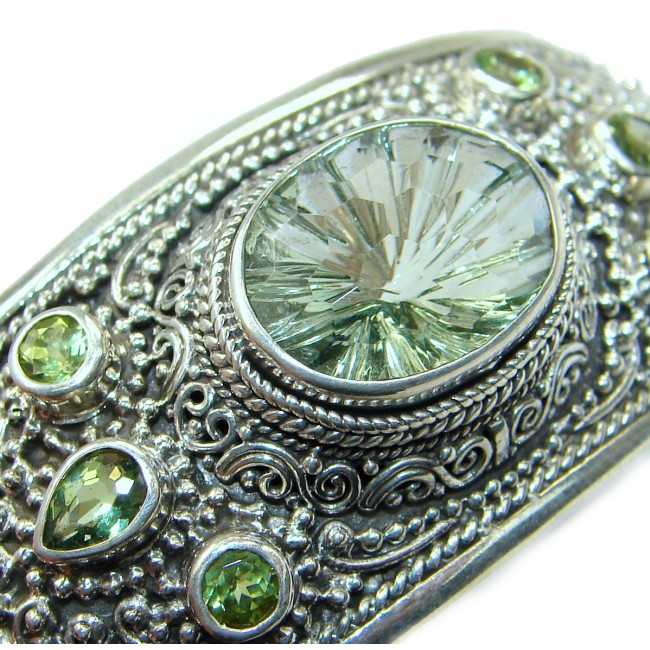 Green Amethyst Peridot .925 Sterling Silver handmade Bracelet / Cuff