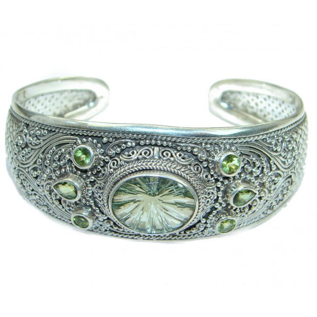 Green Amethyst Peridot .925 Sterling Silver handmade Bracelet / Cuff