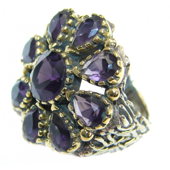 Large Victorian Style created Sapphire & White Topaz Sterling Silver ring; s. 7 3/4