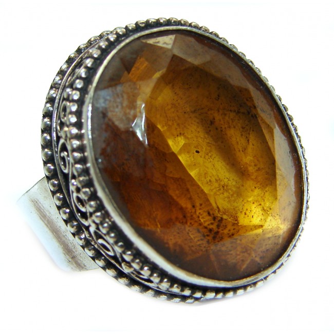 Huge Honey Quartz .925 Sterling Silver ring; s. 8