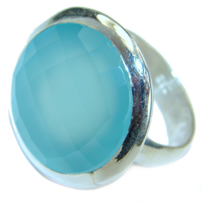 Blue Chalcedony Agate .925 Sterling Silver handcrafted Ring s. 9 3/4