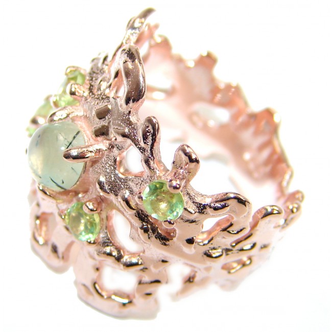 Great Prehnite Rose Gold over .925 Sterling Silver handmade Cocktail Ring s. 6 1/4