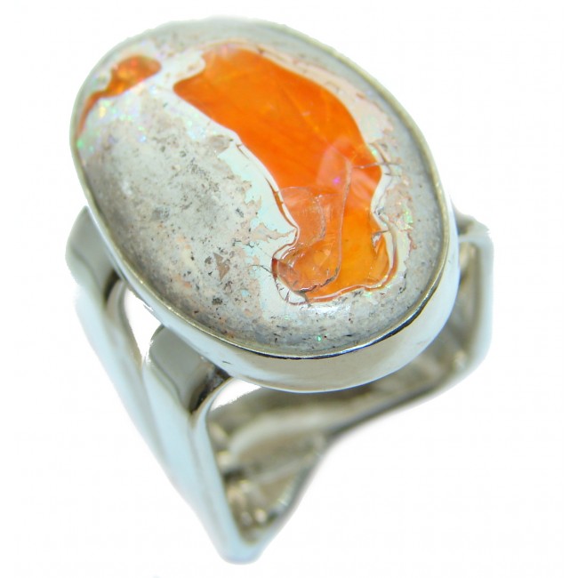Mexican Opal oxidized .925 Sterling Silver handcrafted ring size 5 1/2