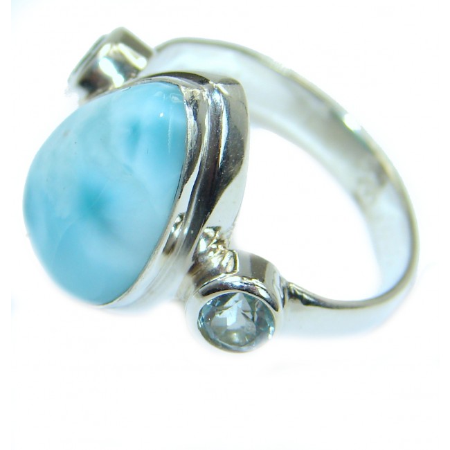 Treasure Blue Larimar Kyanite .925 Sterling Silver handmade ring s. 6 3/4