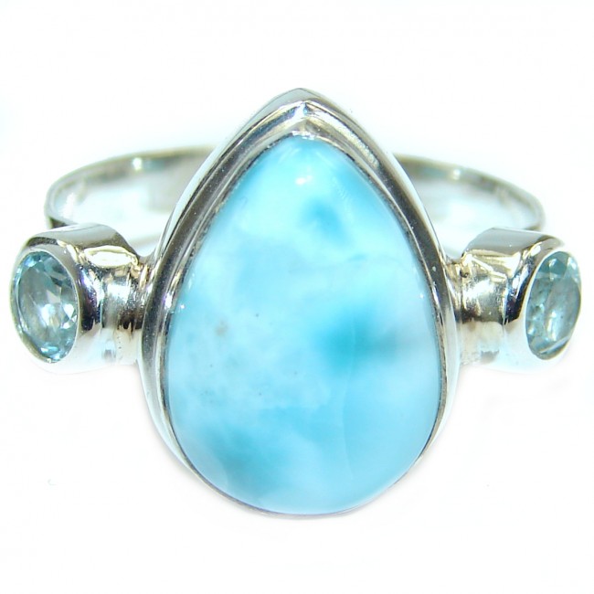 Treasure Blue Larimar Kyanite .925 Sterling Silver handmade ring s. 6 3/4