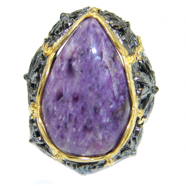 Huge genuine Purple Charoite Gold over .925 Sterling Silver Ring size 7 1/4