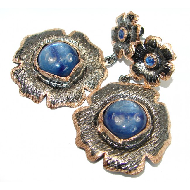 Floral Design Kyanite two tones .925 Sterling Silver handcrafted earrings
