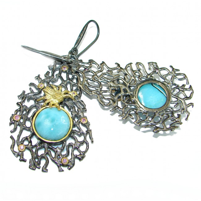 Spiders Precious genuine Blue Larimar .925 Sterling Silver handmade earrings