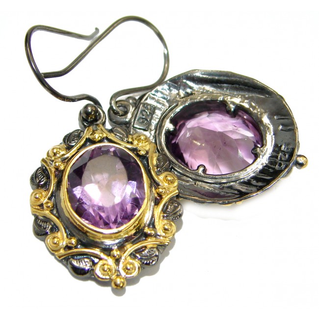 Vintage Design Authentic Amethyst Gold Rhodium over .925 Sterling Silver handmade earrings