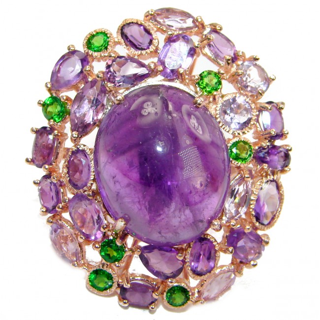 Majestic Authentic Amethyst Peridot .925 Sterling Silver handmade Statement Ring s. 7 1/4