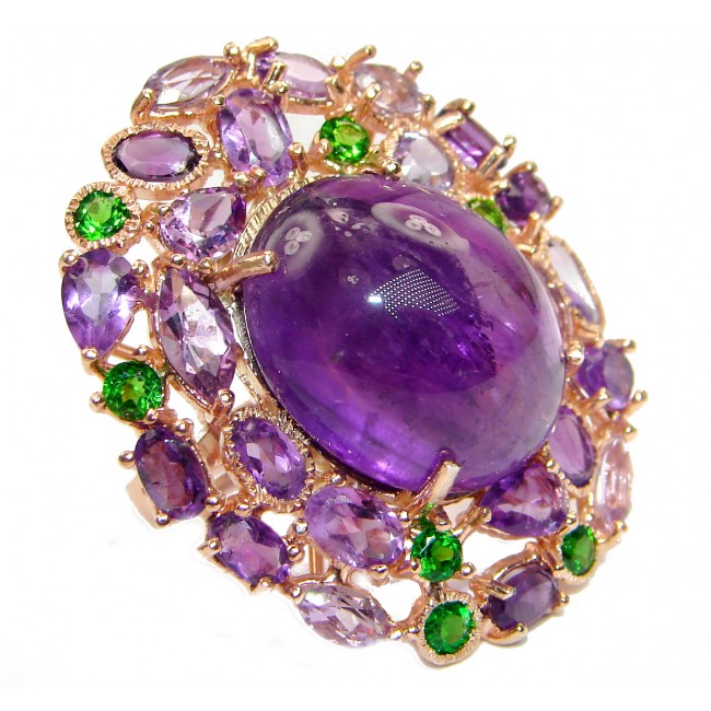 Majestic Authentic Amethyst Peridot .925 Sterling Silver handmade Statement Ring s. 7 1/4