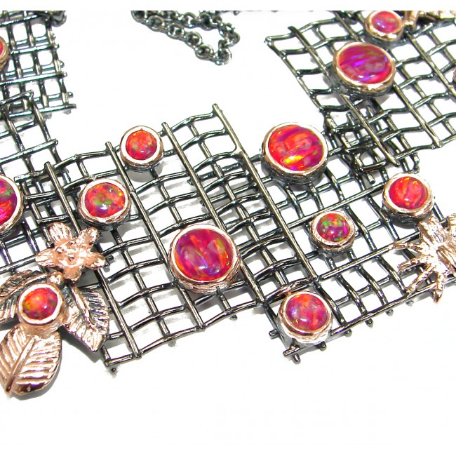 Modern Concept Pink Fire Japanese .925 Sterling Silver handmade Necklaces