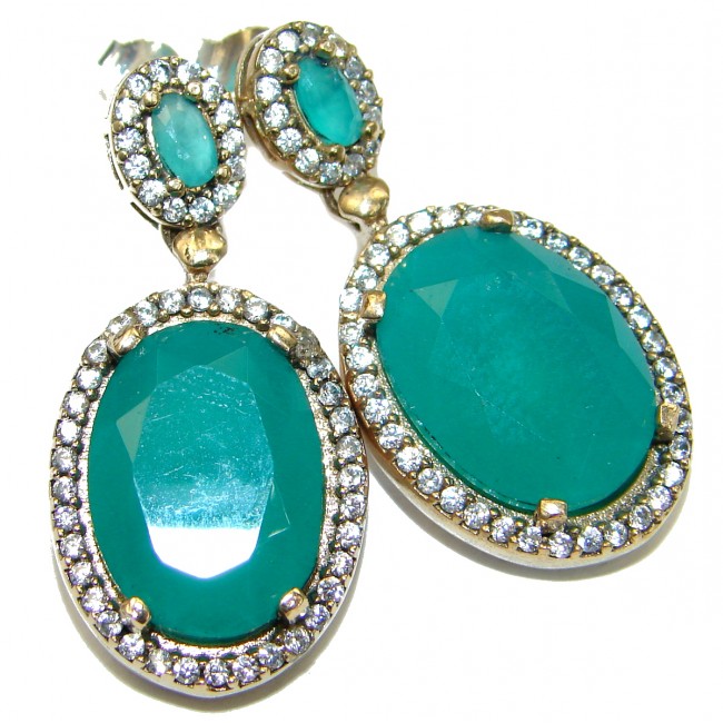 Bohemian Style creted Emerald .925 Sterling Silver handcrafted Earrings