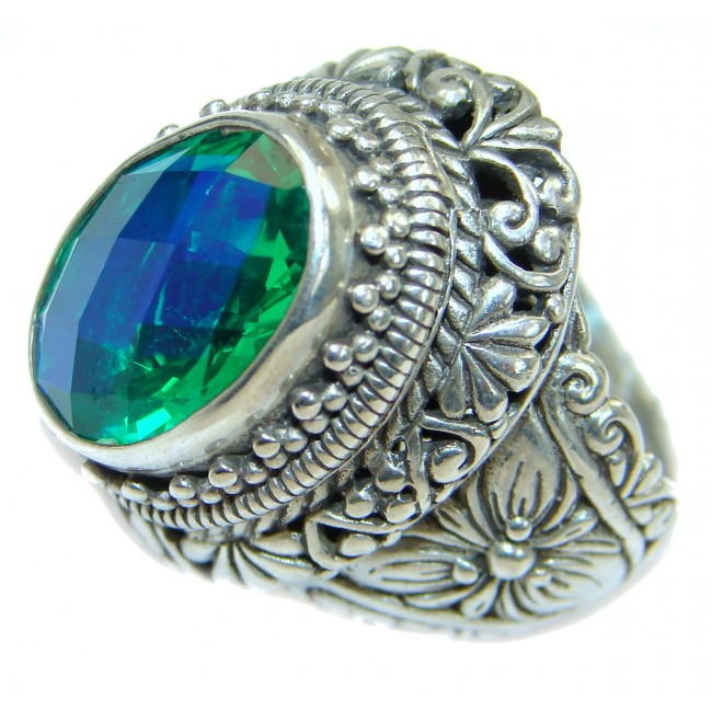 Huge Vintage Design Blue Aqua Topaz .925 Sterling Silver handcrafted ring s. 7