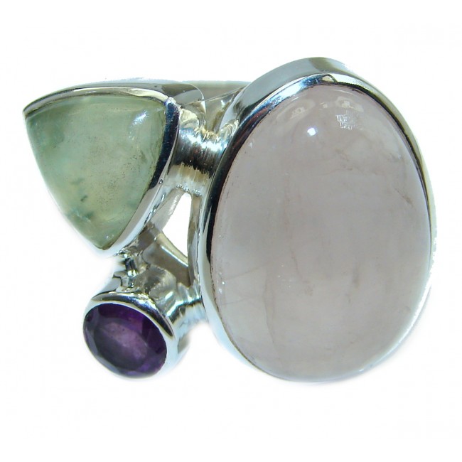 Rose Quartz .925 Sterling Silver ring s. 7 adjustable