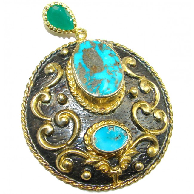 Exquisite Sleeping Beauty Turquoise Gold over .925 Sterling Silver handmade Pendant