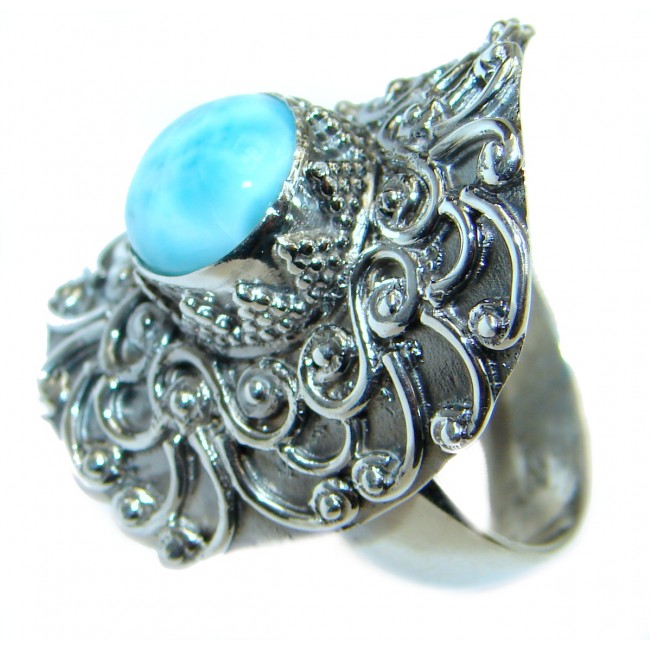 Treasure Blue Larimar .925 Sterling Silver handmade ring s. 8 adjustable