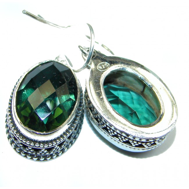 Perfect Emerald color Quartz .925 Sterling Silver handmade earrings